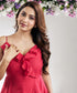 Frilled Deep Vneck Red Cotton Dress